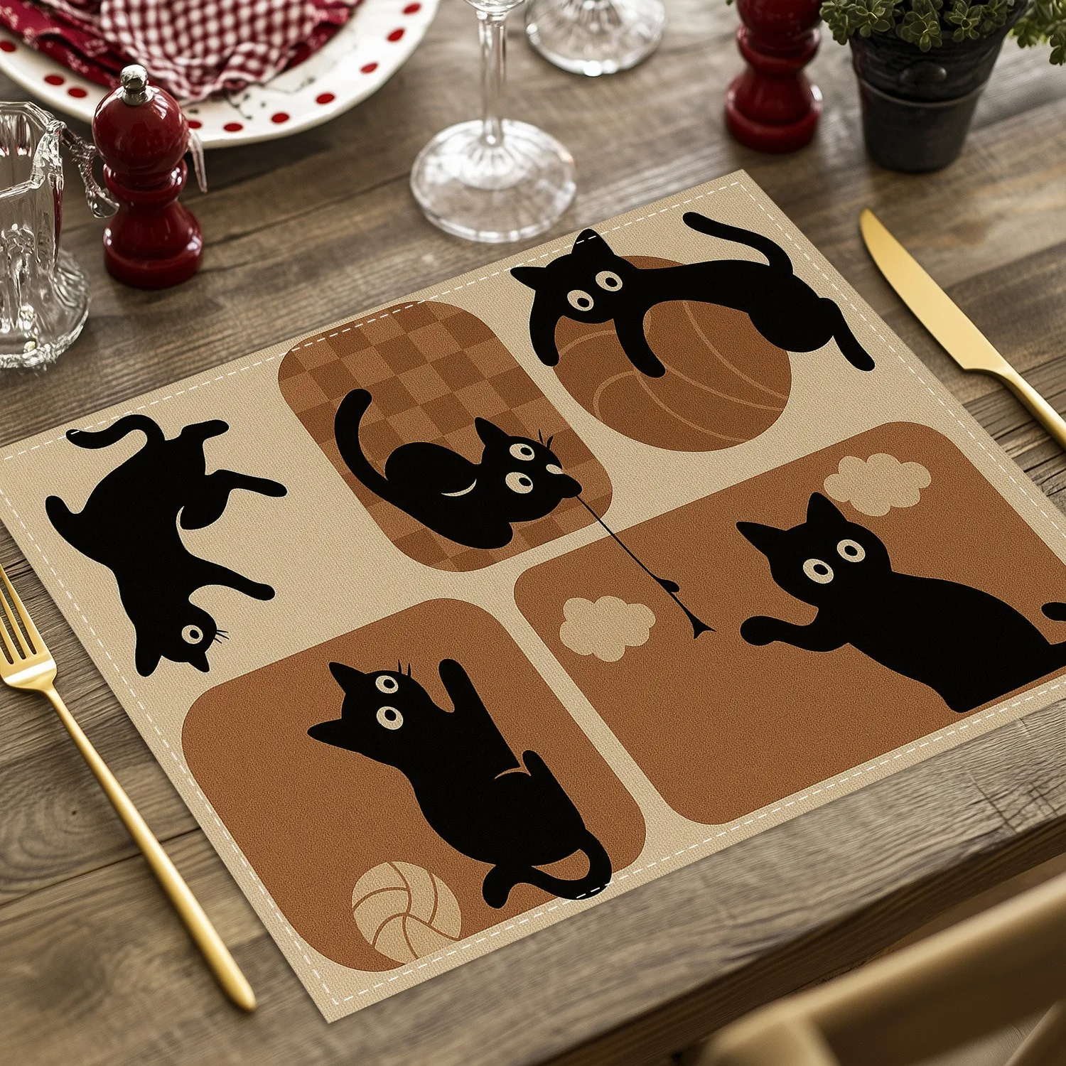 1/4/6/8pc Cute Cat Place Mats Cartoon Table Mat Heat Insulation Pad Western Meal Table Pad Dining Table Decor