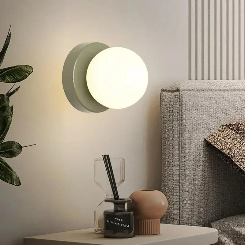 Nordic LED Wall Lamp Simple Macaron Colored Glass Lampshade For Bedroom Living Room Corridor Study Decoration Lighting Fixtures