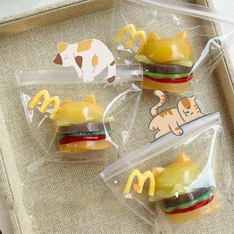 

Cute Cartoon Cat Head Delicious Food Hamburger TPR Toy Stress Relief Toy Pinch Music Fidget Toys Birthday Gifts