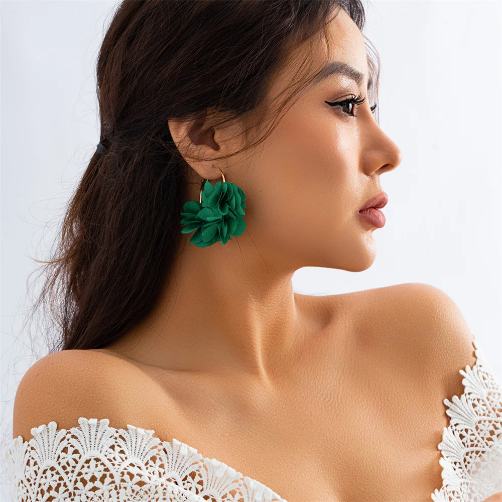Bohemia Fashion Fabric Rose Flower Pendant Hoop Earrings For Women Colorful Earrings Party Jewelry Y2K Accessories Bijoux