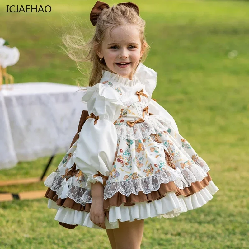 ICJAEHAO 2025 New Little Girl Costume Children Cotton Cake Skirt Cute Cartoon Princess Dress Kid's Spring and Autumn Clothes