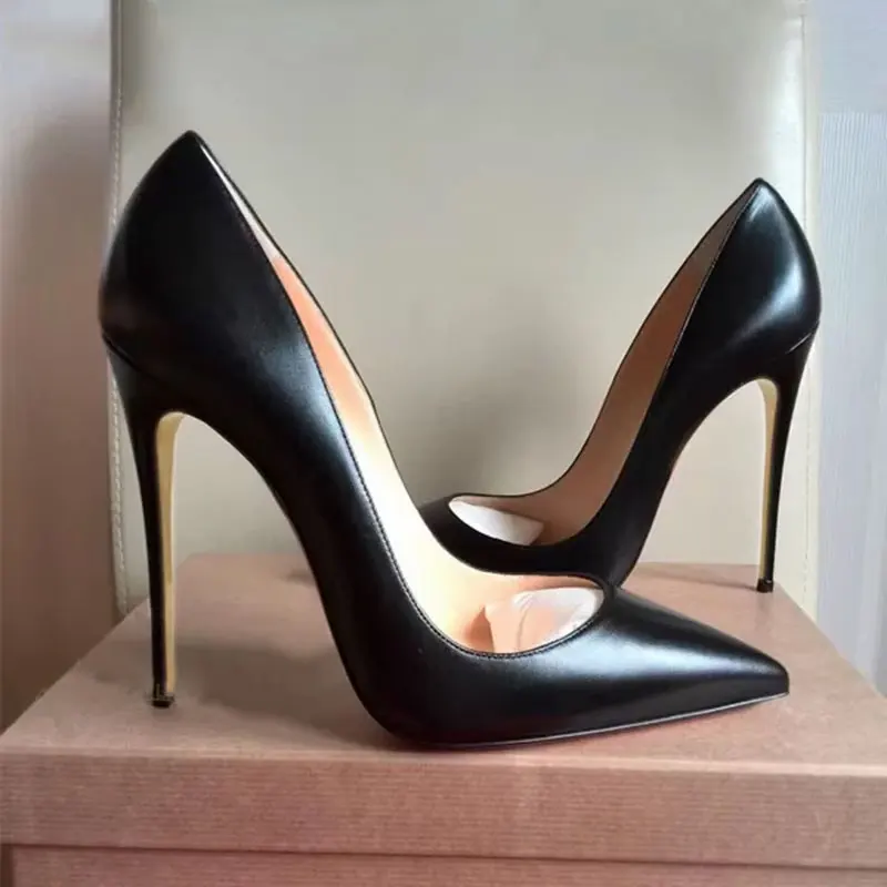 Tikicup Sexy 12/10cm Black Matte Women Pointed Toe High Heels Elegant Ladies Chic Shallow Stiletto Pumps OL Fashion Dress Shoes
