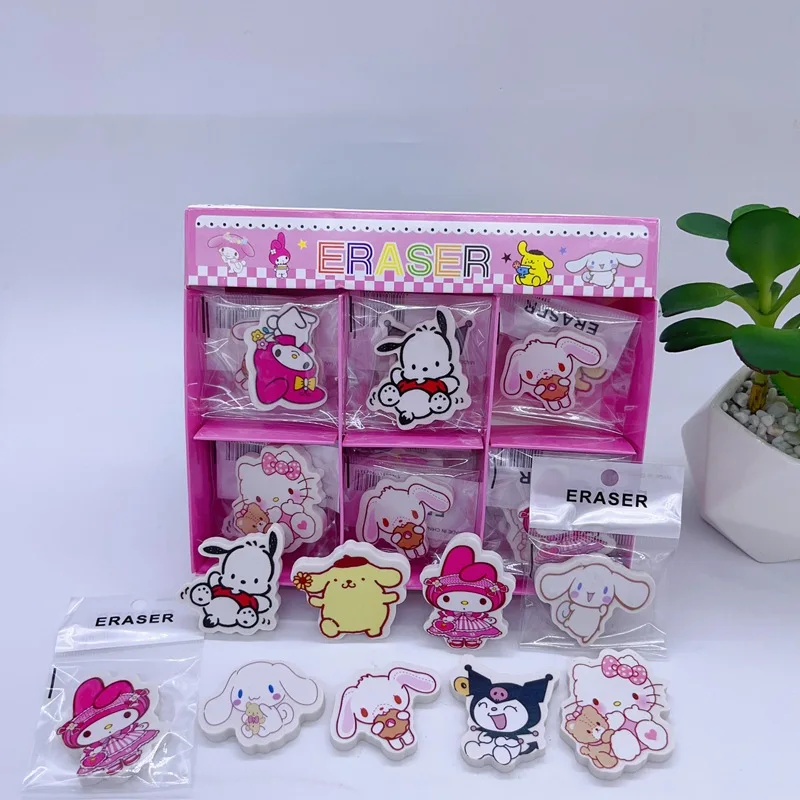 36pcs Sanrio Pencil Eraser Hello Kitty Kuromi Pachacco Cinnamoroll Student Office Erasers Stationery School Supplies Wholesale