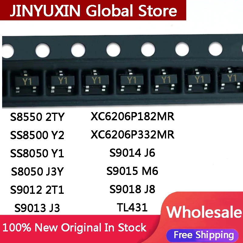 200PCS New S8550 2TY SS8500 Y2 SS8050 Y1 S8050 J3Y S9012 2T1 S9013 J3 S9014 J6 S9015 M6 S9018 J8 TL431 XC6206P182MR XC6206P332MR