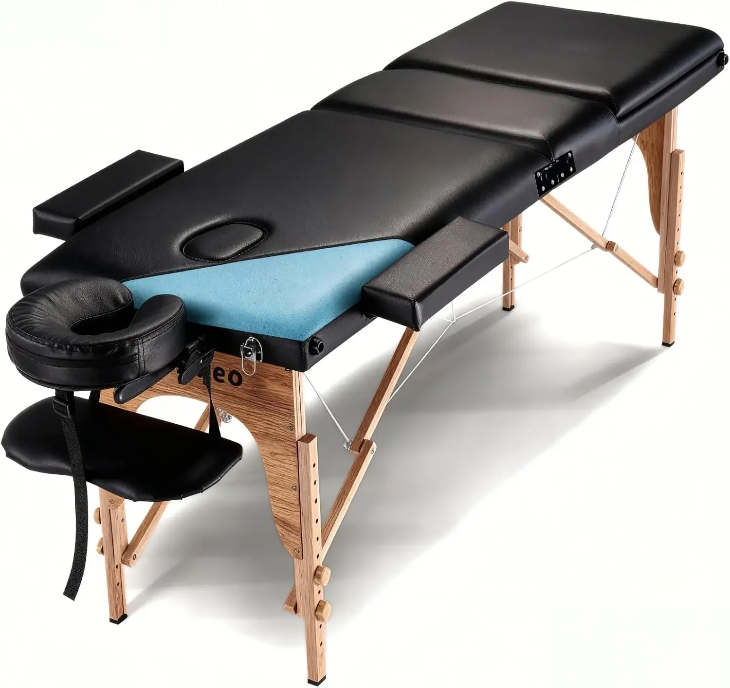 Portable Massage Table Massage Bed Professional Spa Bed, Black (3-Section) | Wooden Frame Height Adjustment Accessories