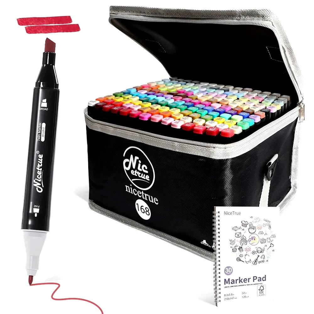 Nicetrue Premium Dual Tip Permanent Alcohol Based Markers Blendable Art Supplies Perfect Gift Box Set for Drawing Coloring Books