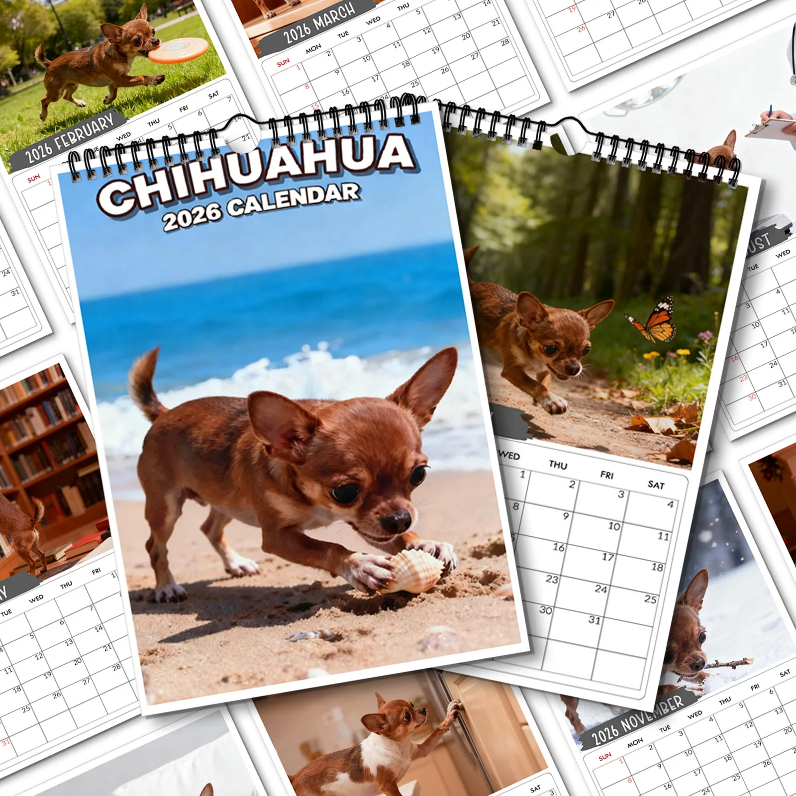 

1PC 2026 Wall Calendar, Dog Theme,Playful Design, Highquality Print, 12 Different Beautiful Patterns, Exquisite Illustrations