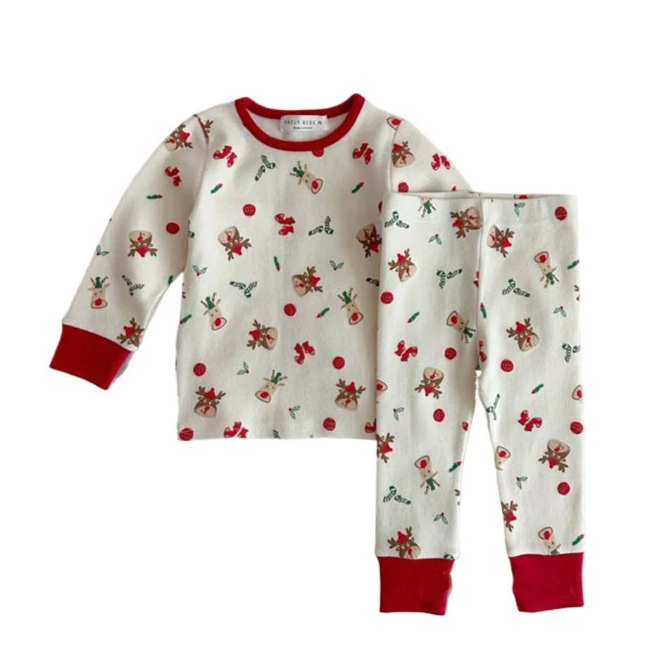 Christmas Toddler Pajamas Set Holiday Baby Kids Pajamas 2-Piece Cotton Soft Sleepwear Infant Deer Print Romper For Photo Shoots