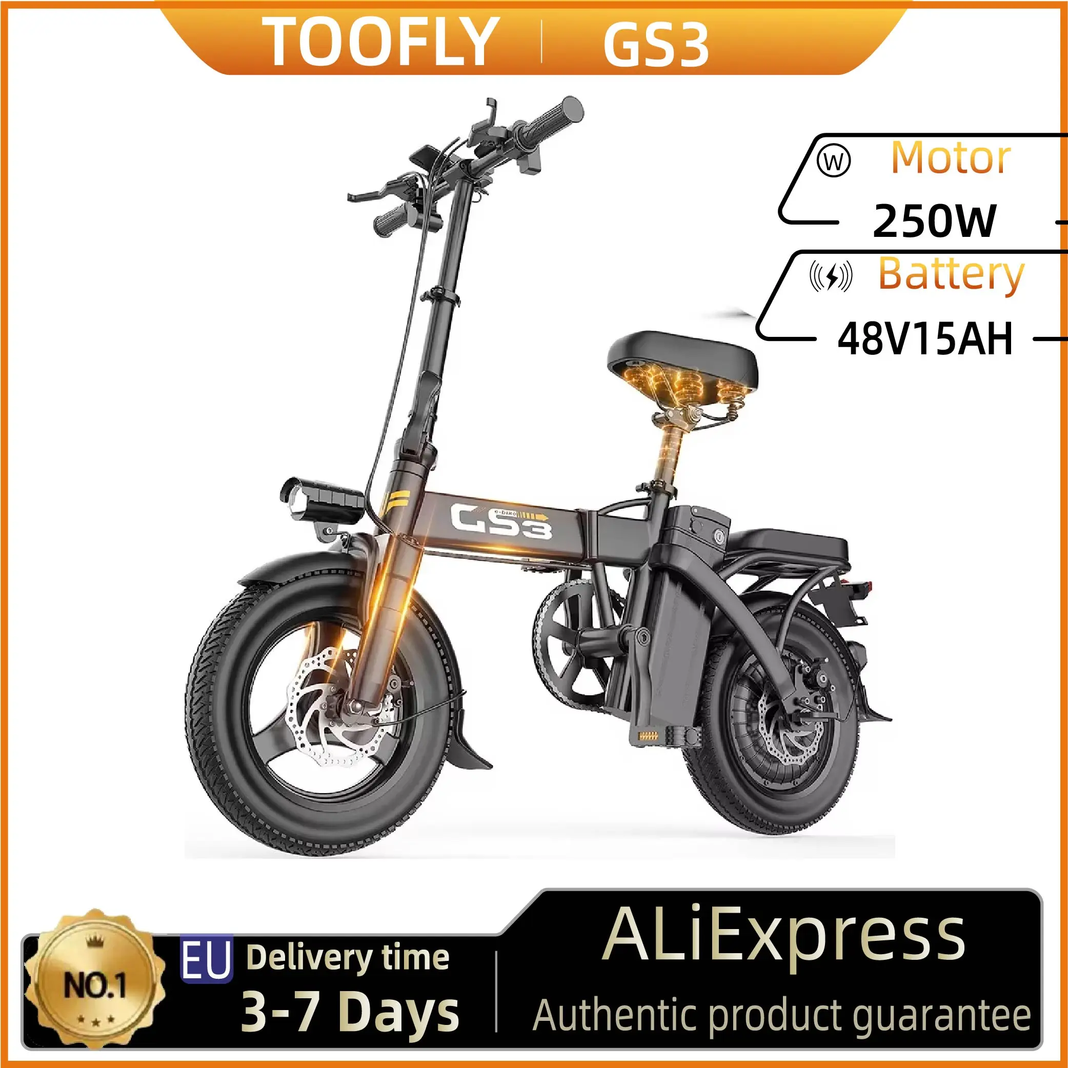 Vélo électrique pliable Toofly GS3 250W 48V 15Ah Batterie Vélo électrique pour adultes Pneu de 14 pouces Vélo électrique pour les trajets urbains