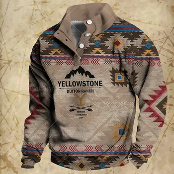 Men's Hoodie Autumn Long Sleeve Sweatshirt Vintage Harajuku Print Oversized Y2K Clothing Button Tops Fashion Hoodies for Men
