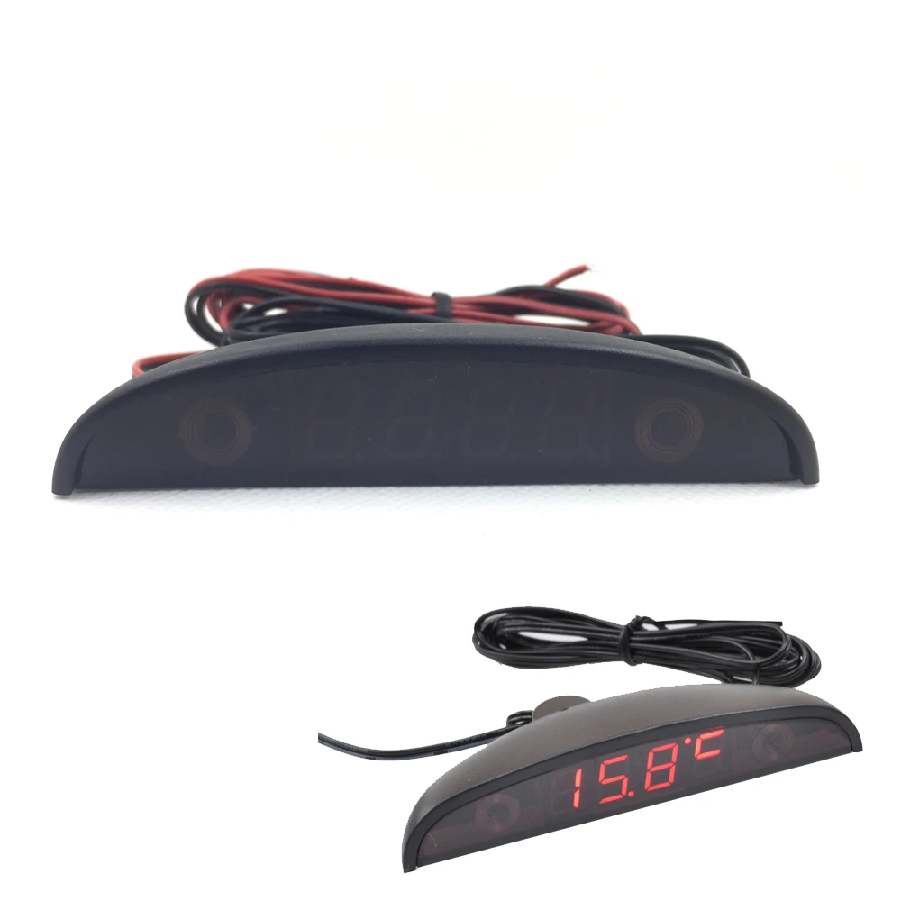12V Car Interior 3 In 1 Car Clock Voltmeter Thermometer and Voltage Meter Monitor Touch Switch Blue Red Light