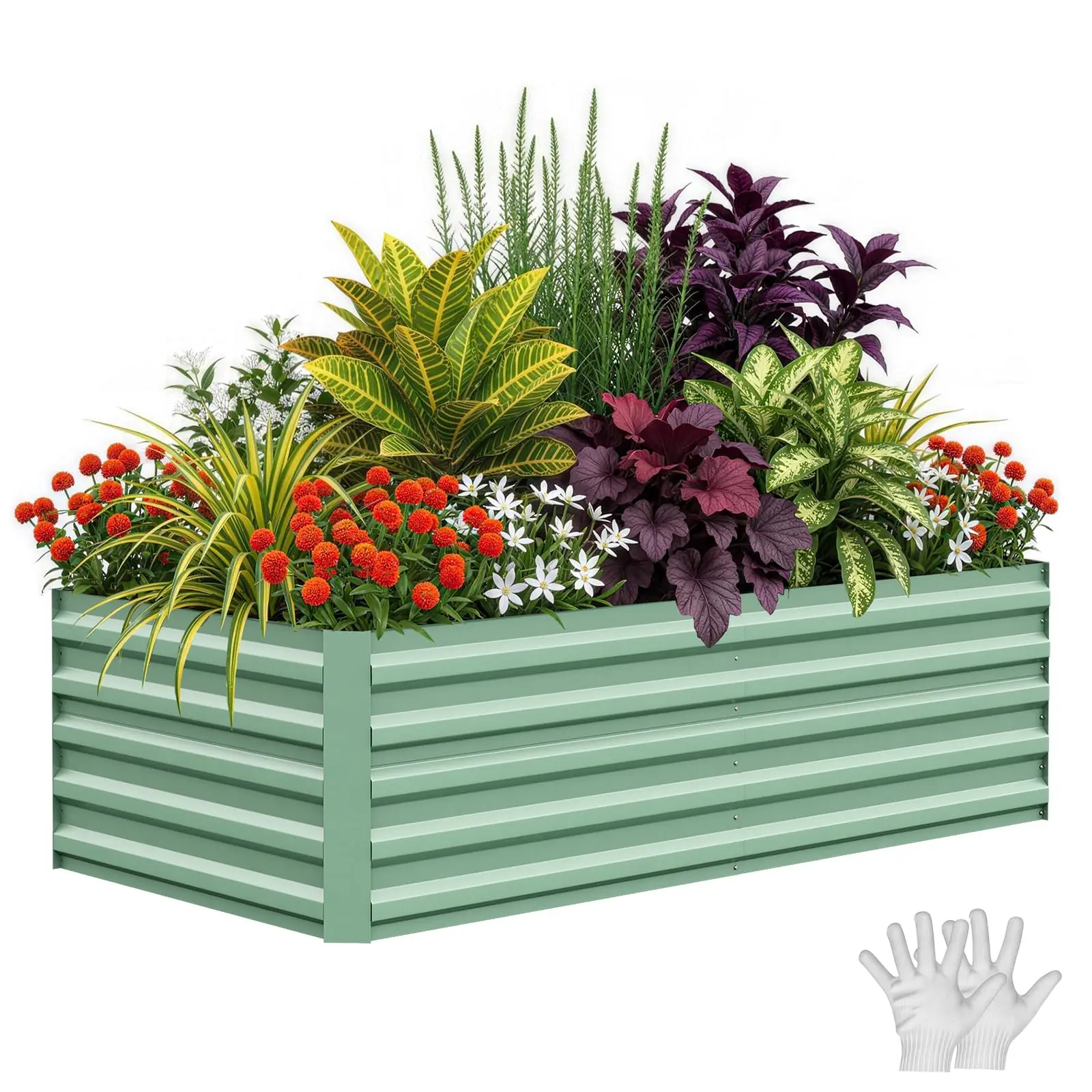 8x4x2FT Metal Raised Garden Bed 350 Gallon Deep Root Planter Box, Rustproof Outdoor Vegetable Herb Flower Garden Bed Green