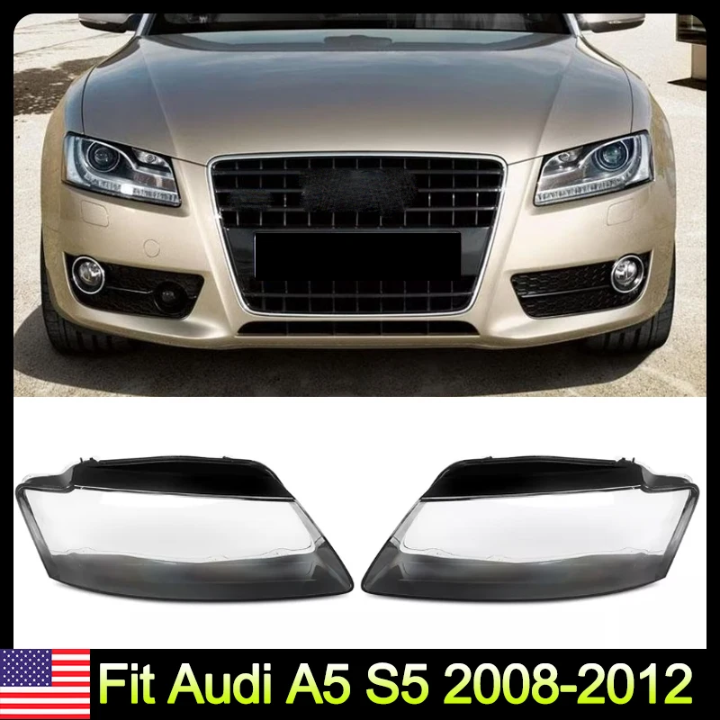 

Fit Audi A5 S5 2008-2012 Left Right Side Headlight Cover Lens Clear 8T0941029 8T0941030 Headlight Housing