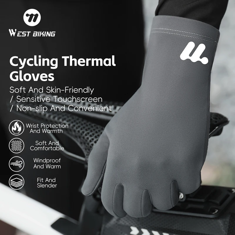 WEST BIKING Winter Warm Cycling Gloves Touch Screen Anti-slip Fleece Bike Gloves Windproof Motorcycle MTB Road Bicycle Gloves