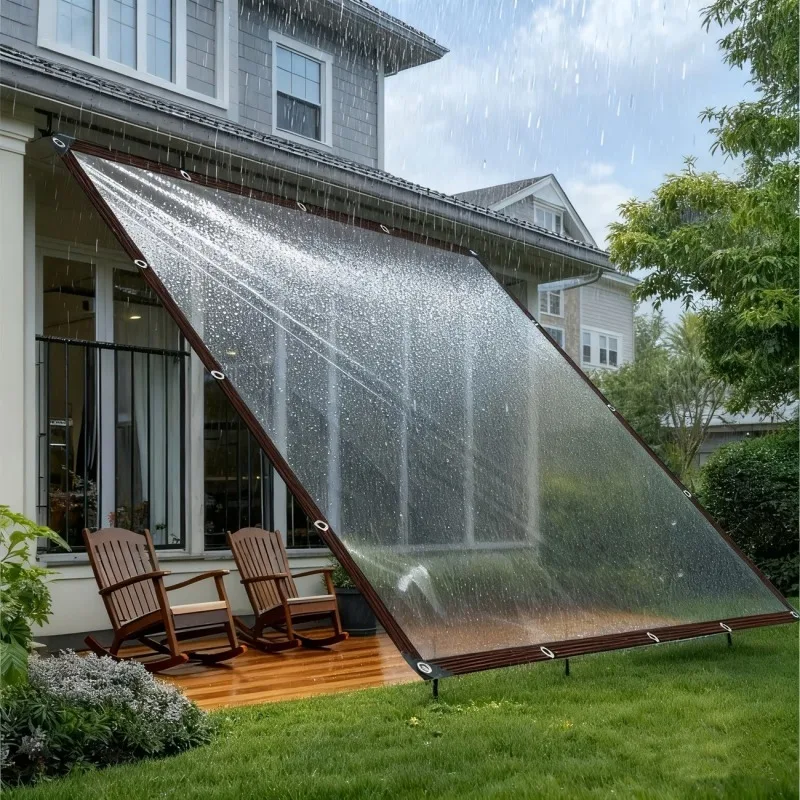 Transparent Waterproof Tarpaulin with Grommet Thicken Rainproof Film for Garden Greenhouse Plant Insulation Balcony Awning Cloth