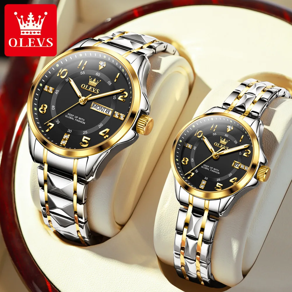 OLEVS 2910 Couple Watches Classic Original Fashion Watch Waterproof Luminous Men‘s Women's Wristwatch Dual Calendar Display
