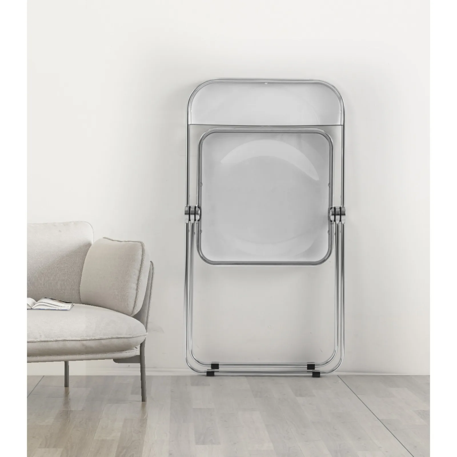 Folding Transparent Ghost Chair - Stackable Crystal Folding Chair with Chrome Frame, PC Plastic for Living Room