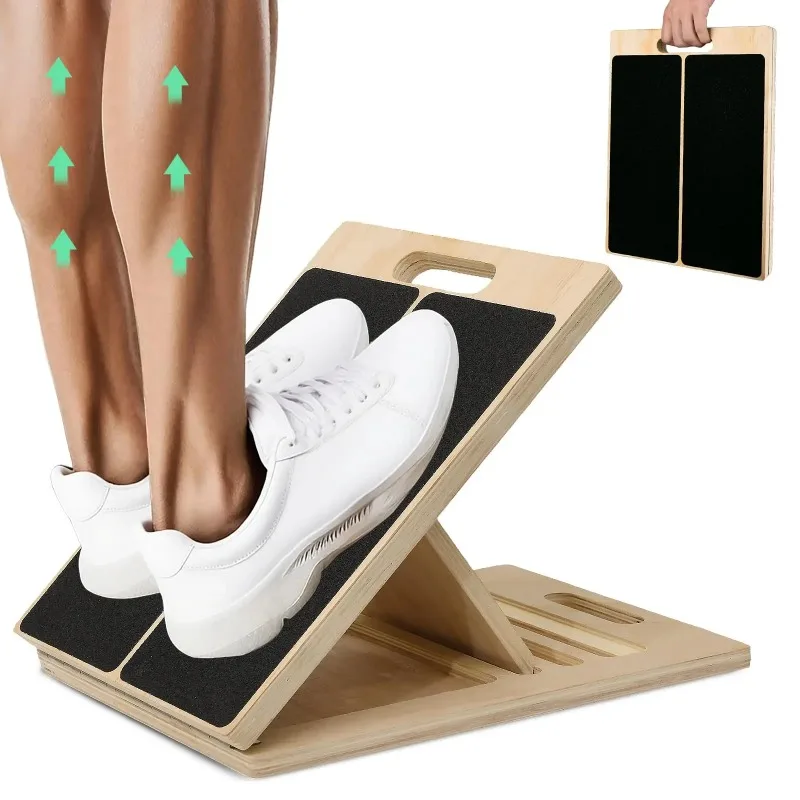 2‑in‑1 Wooden Stretch & Balance Board, Adjustable Incline Calf Stretcher Slant Board, Non‑Slip Rocker Balance Trainer for Ankle Foot Leg Stretch, Improve Flexibility Core Strength Home Gym Fitness Equipment