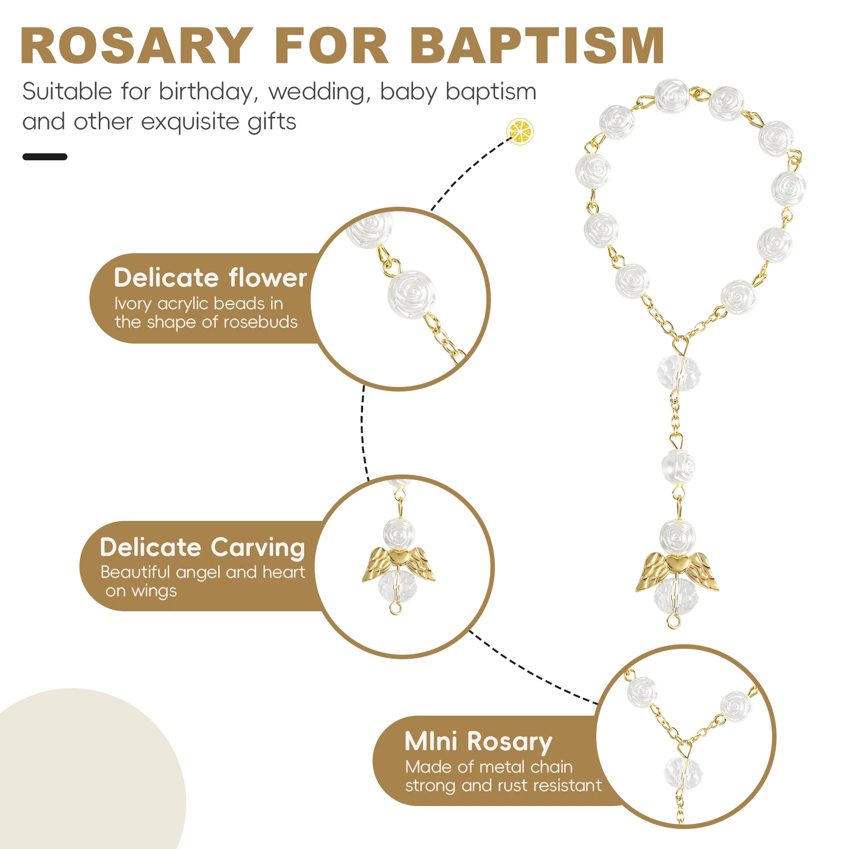 세례식 묵주 아크릴 묵주 구슬, 미니 묵주 천사, 첫 성찬식 세례식 찬송, 30 개