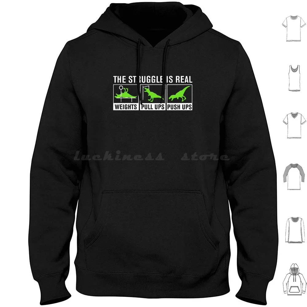 A luta é real engraçado t-rex ginásio treino hoodie algodão manga longa a luta é real engraçado t rex ginásio treino ginásio