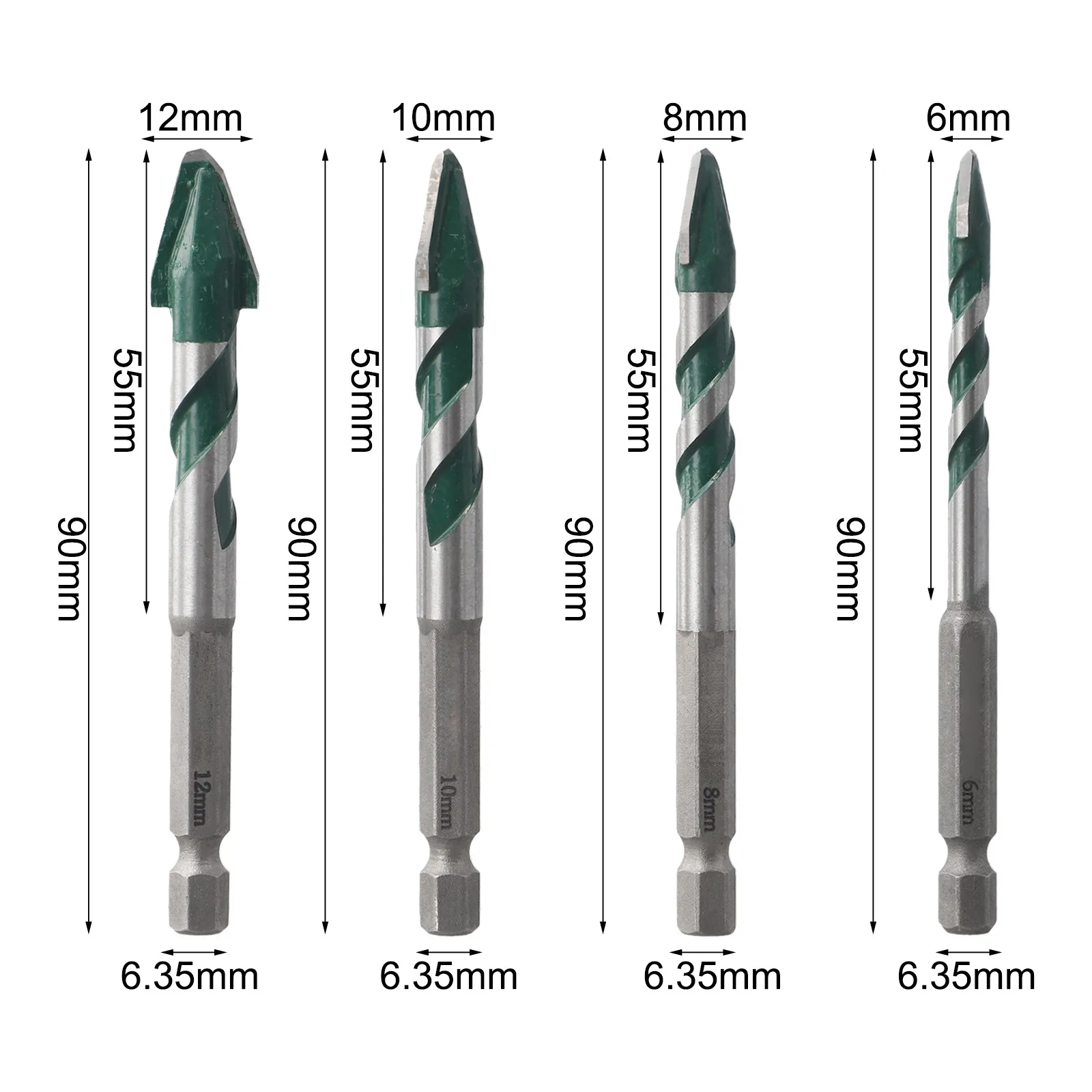 Carbide Drill Bits Set of 4 for Drilling in For Wall Glass Wood Metal & Tiles Includes 6mm to 12mm Sizes for Various Projects