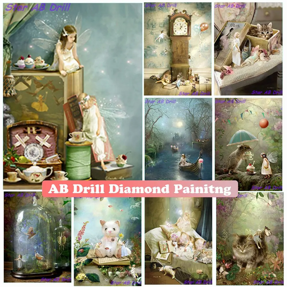 

Fairy Tale Girls 5D Diamond Mosaic Painting Kits Angels And Animal Rhinestone Picture Diy AB Drill Art Cross Stitch Home Decor