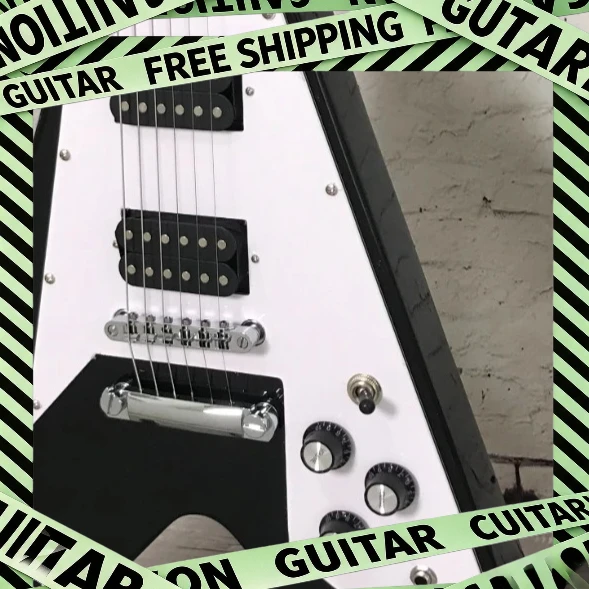 Black White V-Shaped Electric Guitar Humbucker Pickups Unique Gift for Rock Enthusiasts Delivery Included Popular Models