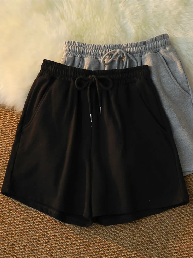Sporty Women's Short Pants Summer New Loose Thin Style Student Casual Trousers Drawstring Wide Leg Pants Cotton Blend