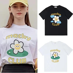 女性用半袖プリントTシャツ,クルーネック,レタープリント,韓国のグラフィックウェア,macky,ゴルフ24