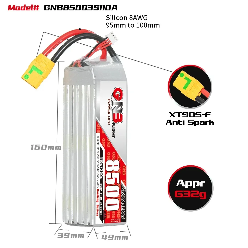 GAONENG GNB 3S2P 3S1P batería Lipo para modelos RC Hobby, 6500mAh, 7000mAh, 8500mAh, V 11,1, escala 1/10, Axial Lock Crawler