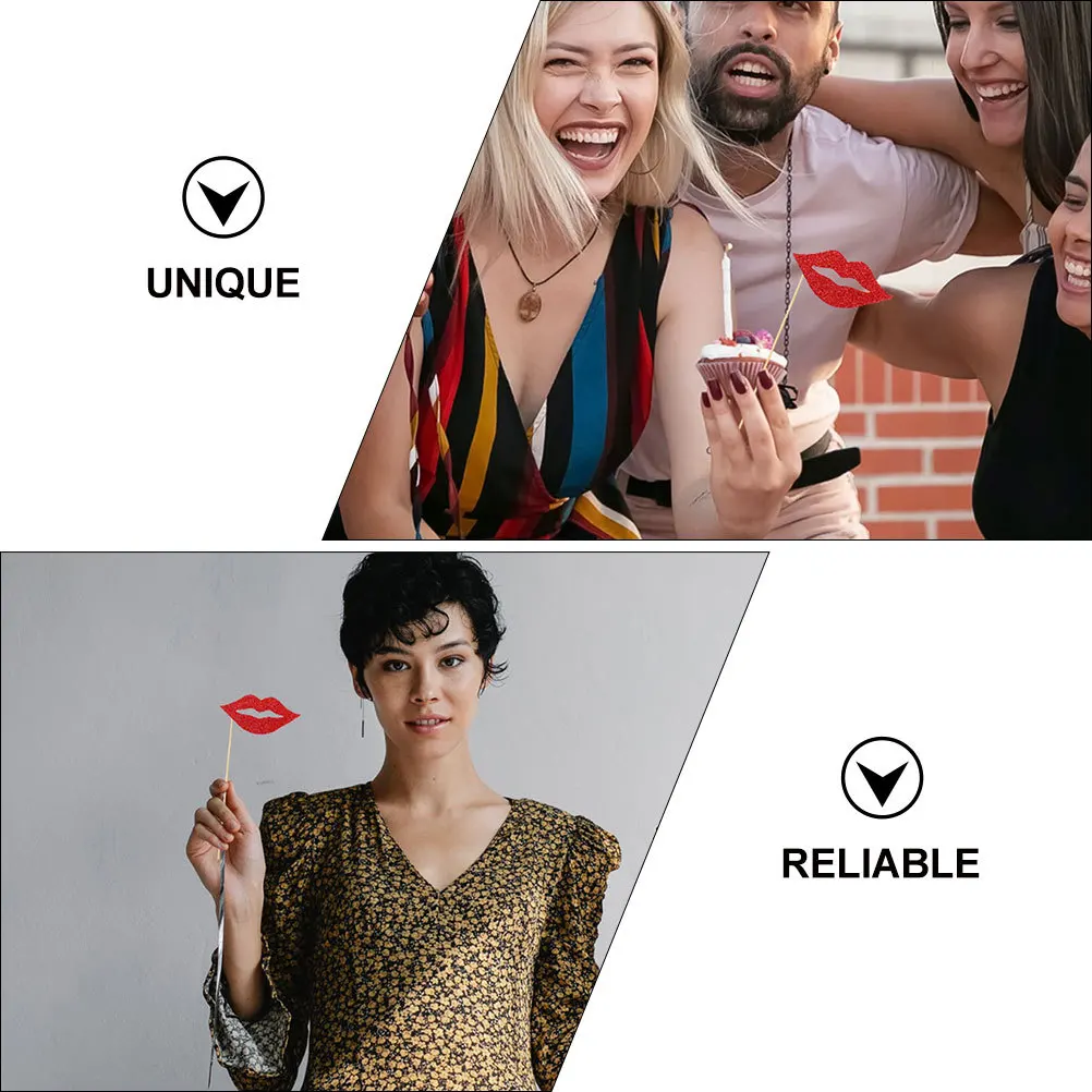 

60Pcs Red Lips Photo Booth Props Glittery Mouth Accessories Wedding Birthday Party Supplies Humorous Design Lip Props