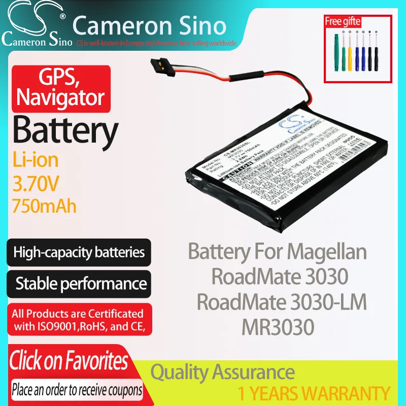 CameronSino Battery for Magellan RoadMate 3030 RoadMate 3030-LM fits Magellan MR3030 GPS,Navigator battery 750mAh 3.70V Li-ion