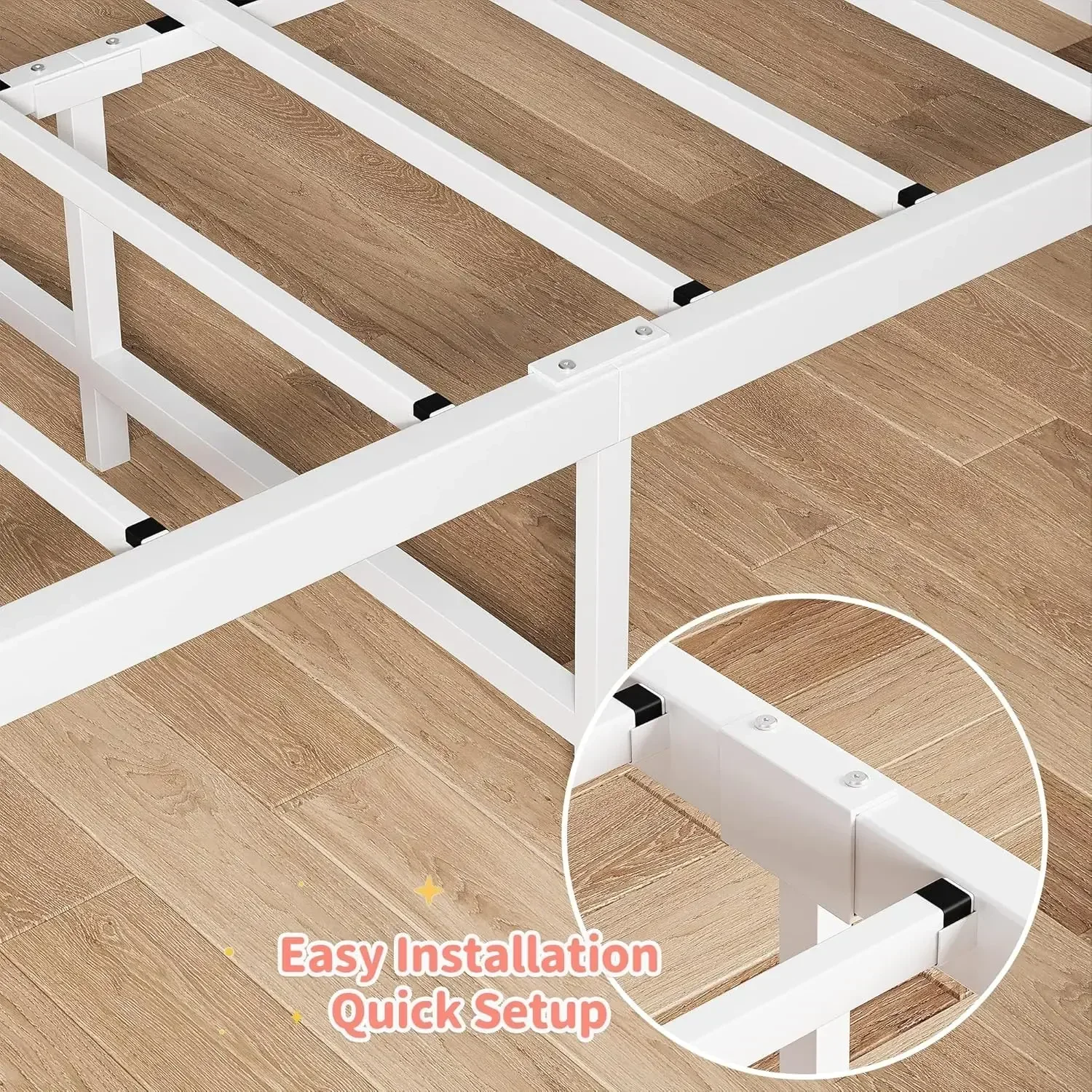 Estrutura de cama de solteiro para crianças, estrutura de cama de solteiro com cabeceira em formato de coração e suporte de ripas de metal pesado, branco silencioso