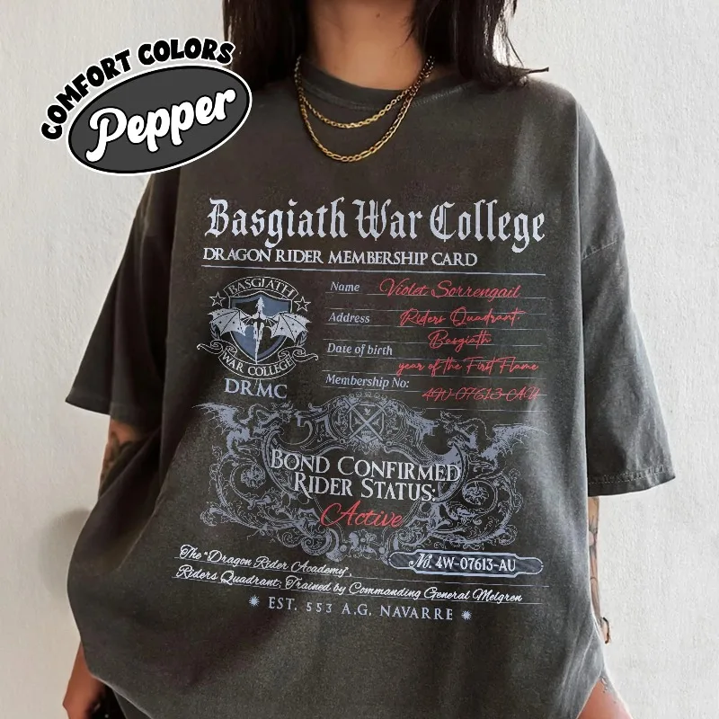 Basgiath War College TShirt, Dragon Rider Membership Card Tee, Fourth Wing Series Bookish Merch, Gift For Book Lover