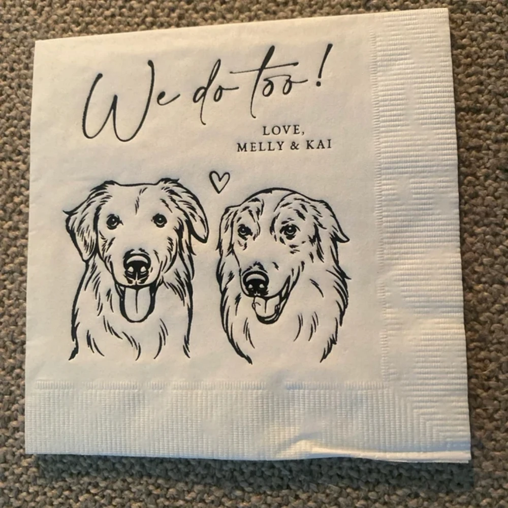 

50Pcs Personalized Illustrated Dog Wedding Cocktail Napkins,Reception for Engagement Birthday Shower Party, Pet Bar Napkins