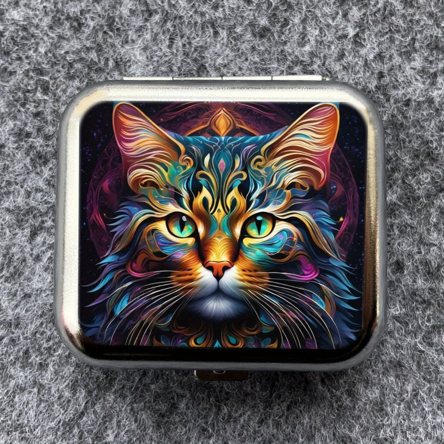 1pc Cat Color Picture Mini Metal Ashtray, Portable Small, Outdoor Portable Pocket, Car Ashtray Fashionable Smoking Accessories