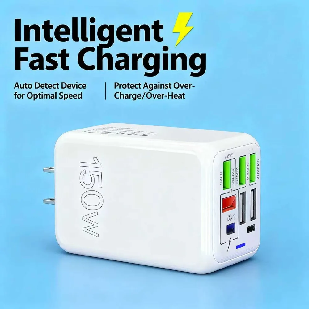 

Зарядное устройство Smart Fast Charging Block мощностью 150 Вт — зарядное устройство USB-C PD с автоматическим определением типа и защитой от перегрузок для iPhone, Samsung, iPad и других устройств