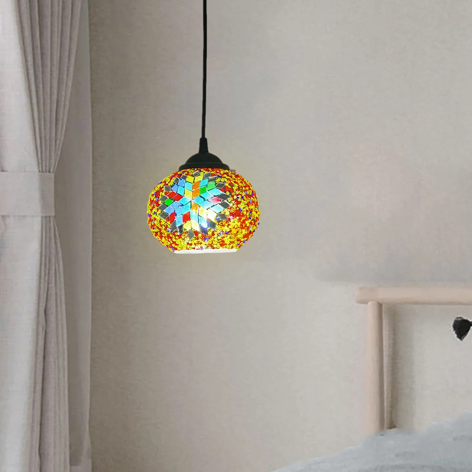 Mediterranean Style Turkish Moroccan Pendant Light Decoration Handmade Glass Shade Restaurant Mosaic Hanging Lamp