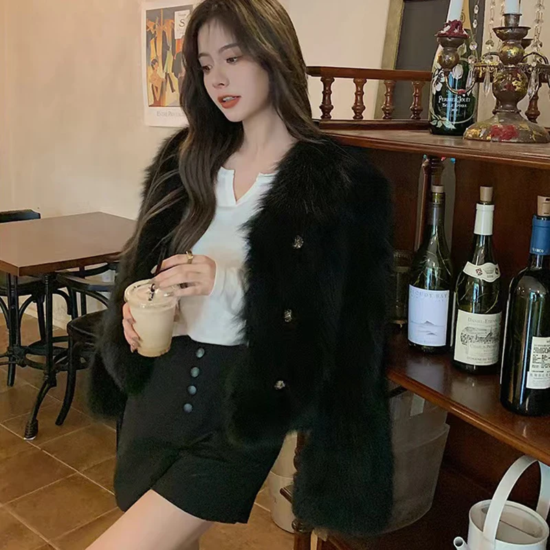 Korean Faux Lamb Wool Coats Womeny2K Streetwear All Match Faux Fur Jackets Woman Winter Thick Warm Casual Plush Coat New