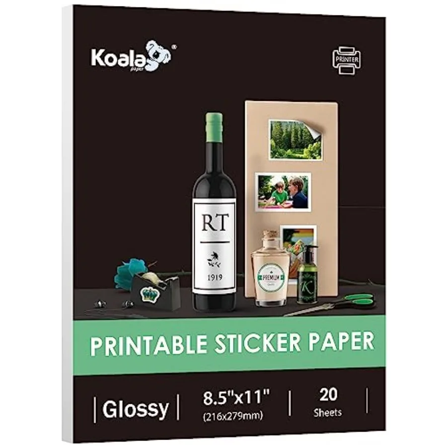 Glossy Sticker Paper for Inkjet and Laser Printer, Printable Photo Sticker Paper, Sheets 8.5x11 In Self-Adhesive Photo Paper fo
