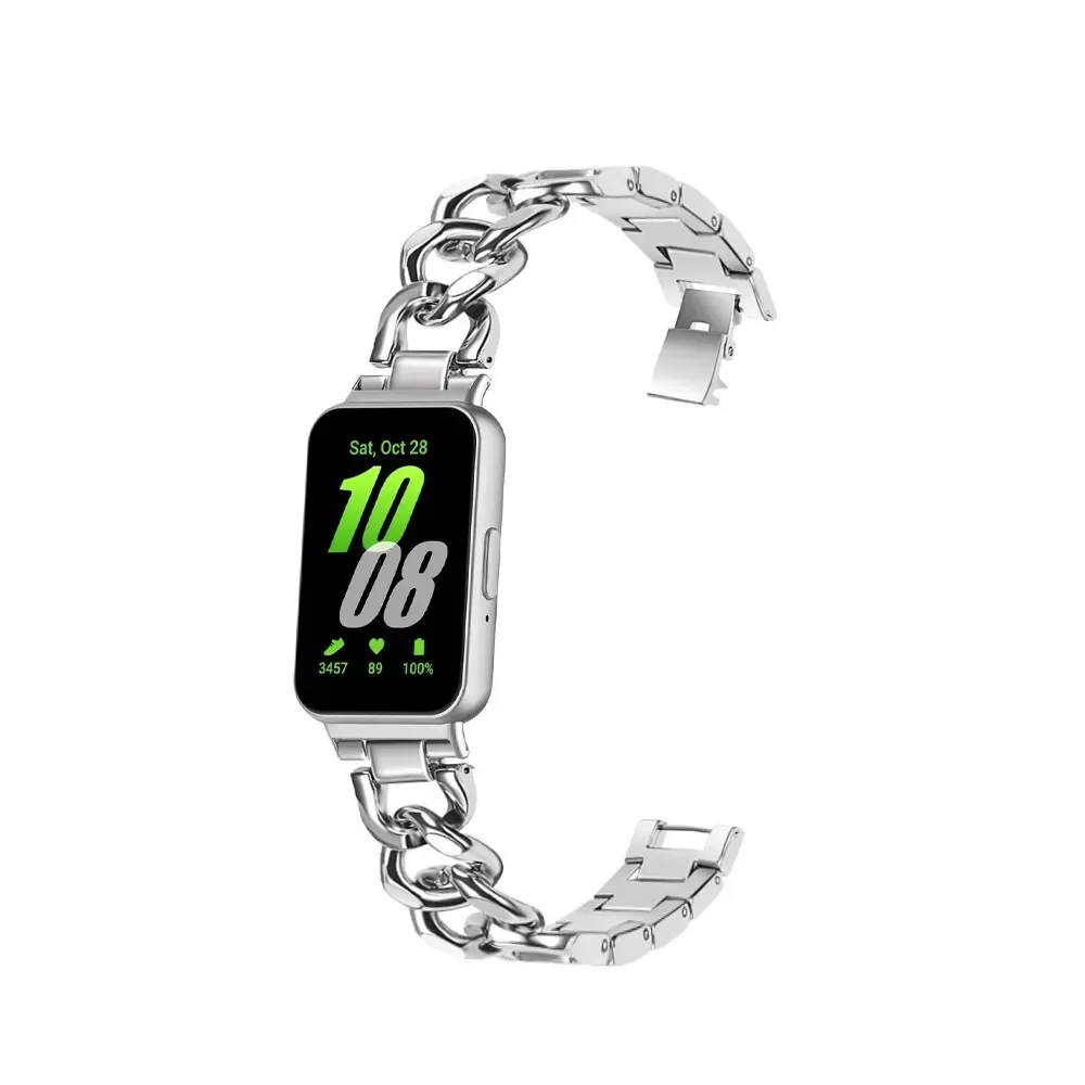 Edelstahl-Uhrenarmband für Samsung Galaxy Fit3, Edelstahlarmband mit einreihiger Denim-Kette