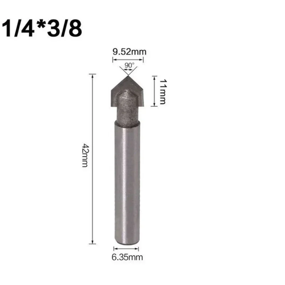 Brocas enrutadoras, juego de grabado CNC de 1/4 pulgadas, 6,35mm, 42-53mm, biselado de 90 grados, ranura en V de acero sólido endurecido