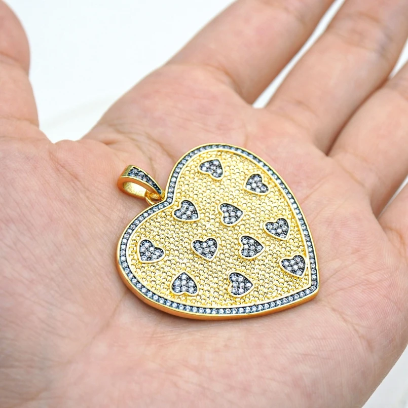 

1Pcs Point Copper Pendant Gift For Her Gold Color Dual-Tone Two-Tone Electroplated Invisible Setting Cubic Zirconia Jewelry