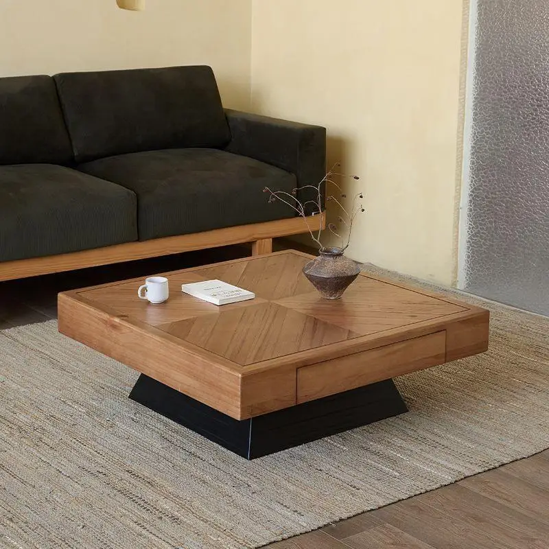 Industrial style solid wood coffee table living room home retro creative B & B leisure square low table