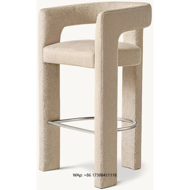 Indoor Wooden Bar Furniture Hotel Luxury Cushion Open Back Fabric Bar Stool Modern Style Counter Stool