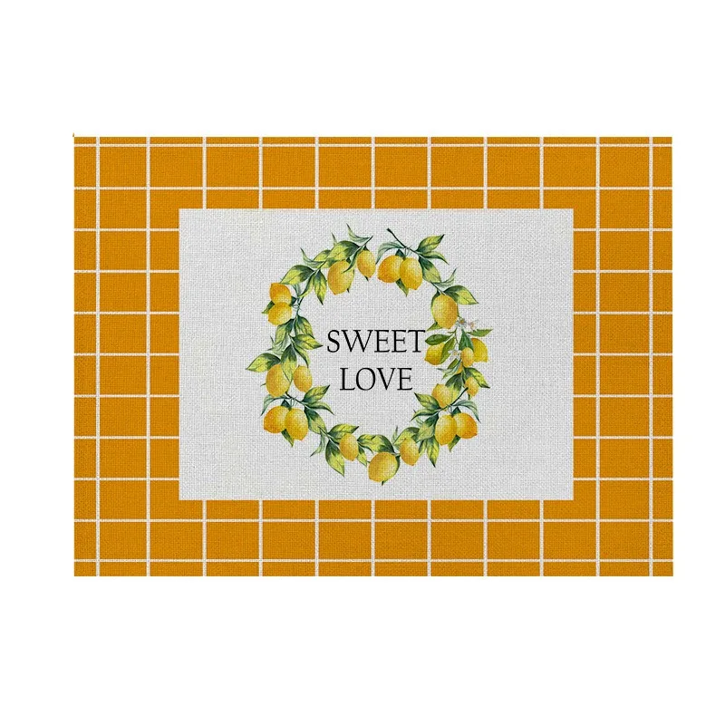 30x45cm 4pcs Summer Lemon Placemats Mediterranean Citrus Green Leaves Table Mats Washable Linen Dining Room Heat Resistant