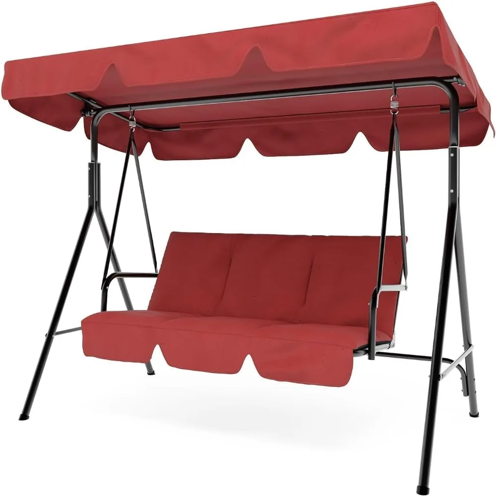 

3-Seat Outdoor Porch Swing with Adjustable Canopy, Convertible Patio Swing Chair with Durable Steel Frame, Outdoor Hanging Glide
