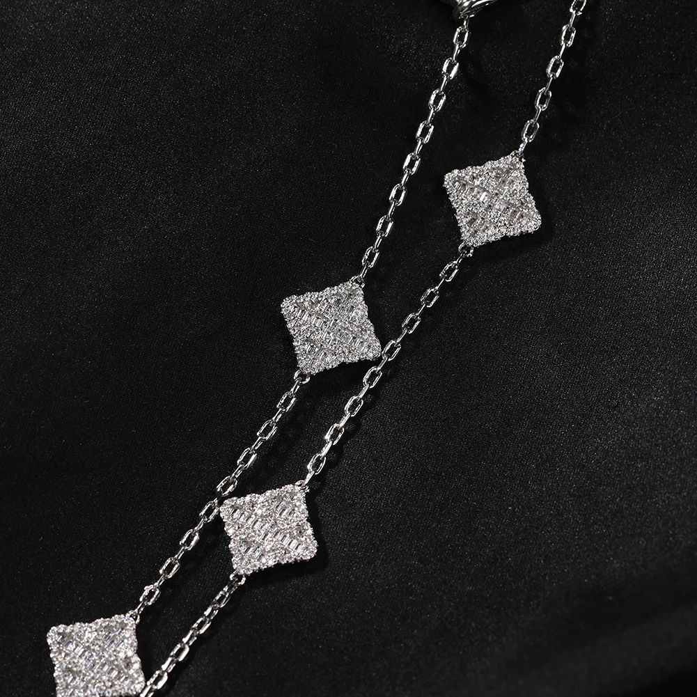 UWIN Four-leaf Clover Necklace Freely Adjustable Full Iced Out CZ Chain Fashion Luxurious Choker HipHop Jewelry