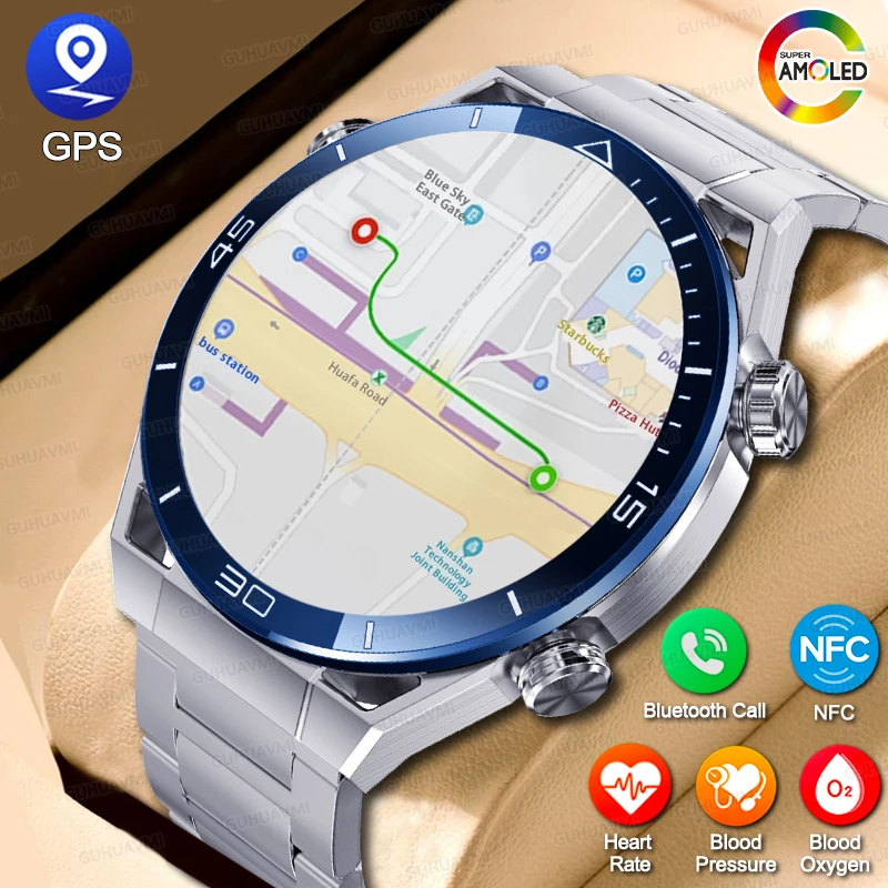 

GPS Track Compass Smart Watch Men AMOLED Screen Smartwatches Waterproof Outdoor Sports Fitness Watch Military Bluetooth Call Man