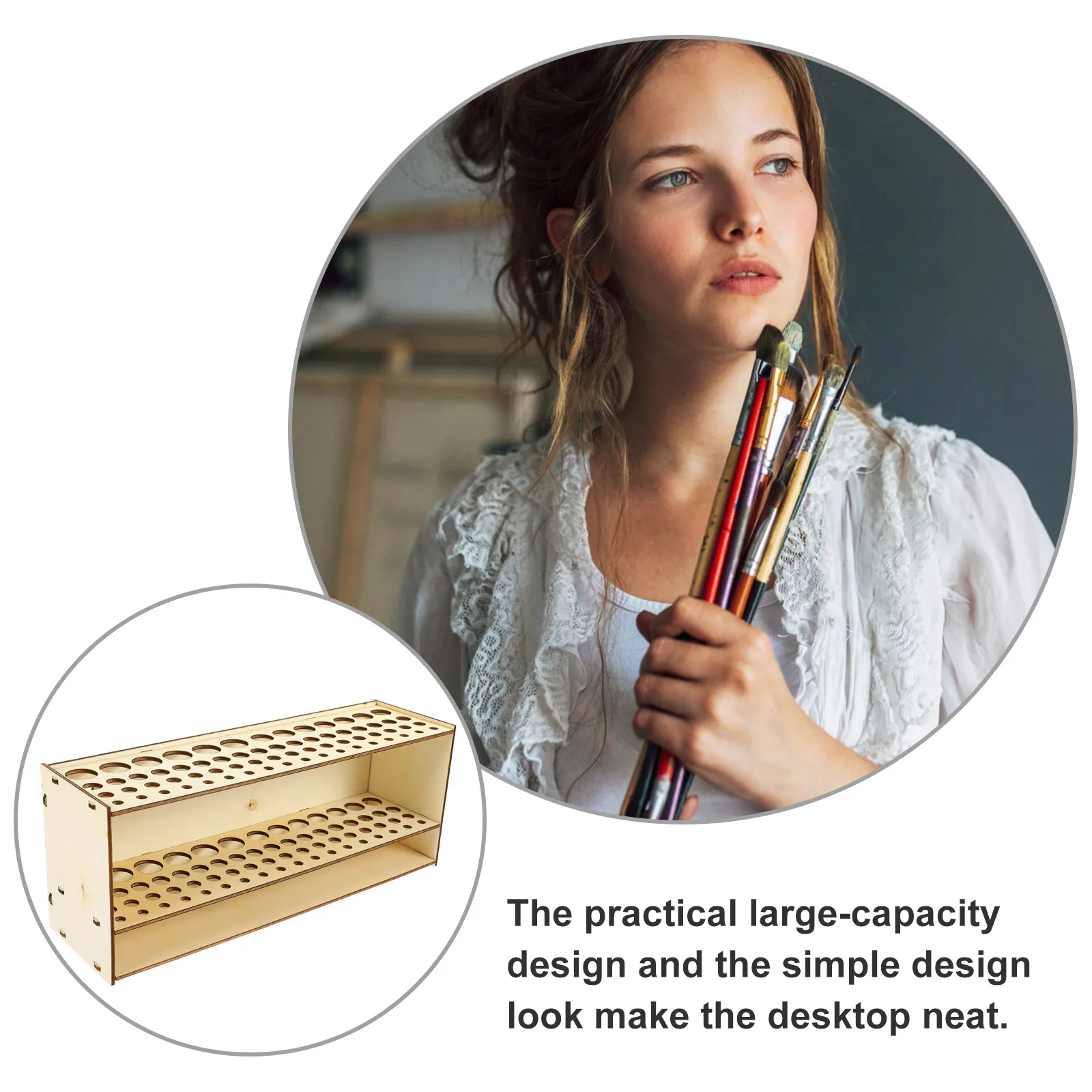 

Paint Brush Holder Wooden Student Desk Storage Rack for 67 Items Marker Pencil Tools Organizing Large Capacity Neat Desktop